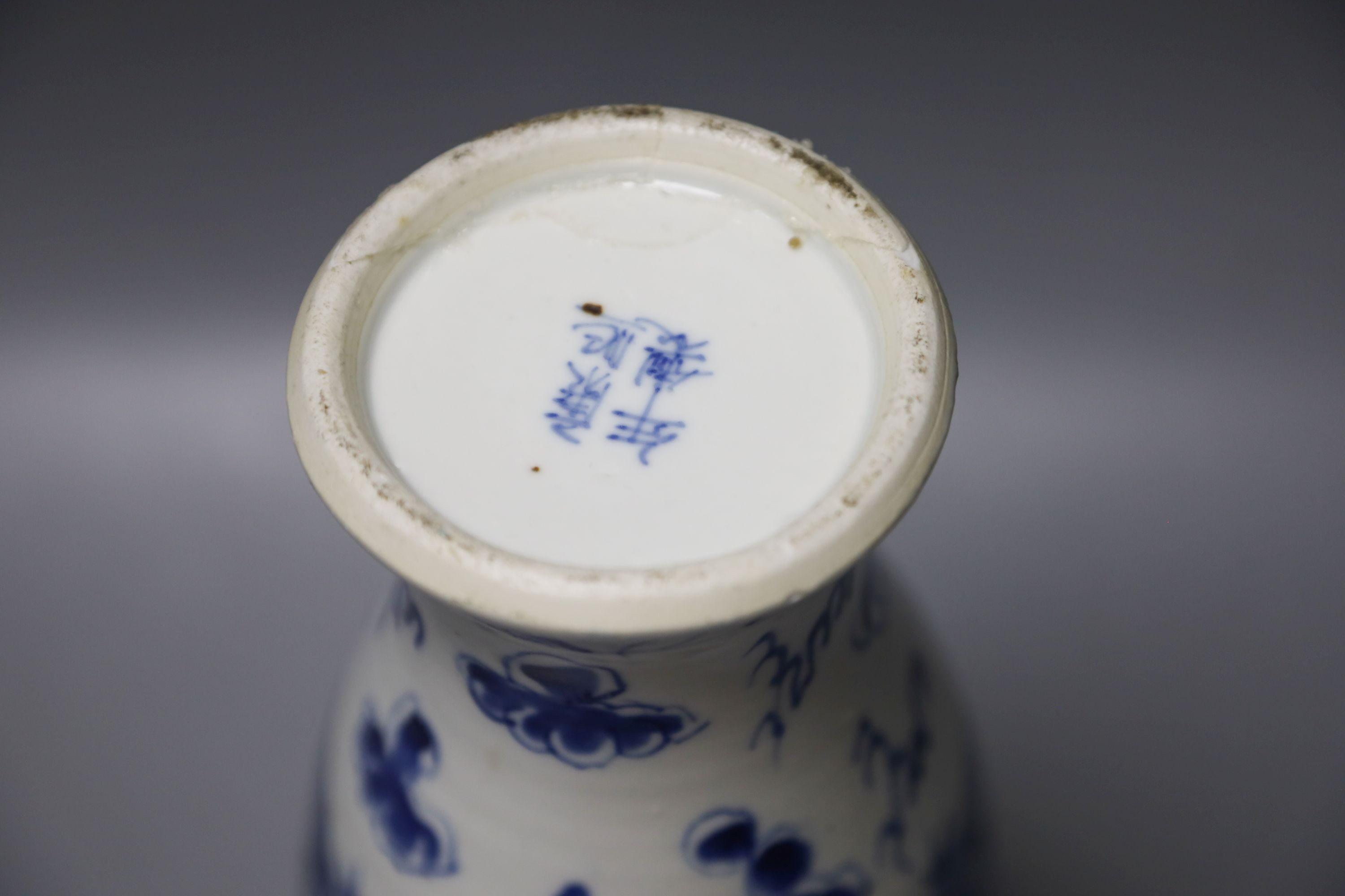 A 19th century Chinese blue and white dragon vase, 25cm